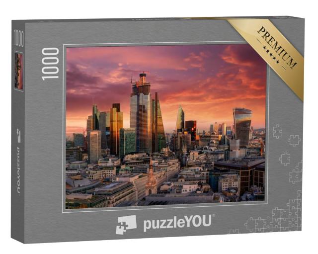 Puzzel 1000 stukjes „Vurige zonsondergang boven het financiële district van Londen“