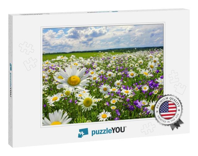 Beautiful Summer Landscape with Blossoming Meadow & Flowe... Jigsaw Puzzle