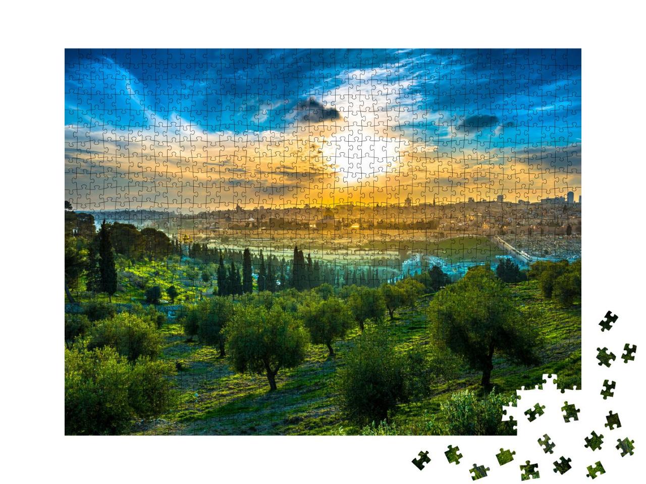 Puzzle 1000 Teile „Stimmungsvoller Sonnenuntergang über Altstadt und Ölberg von Jerusalem, Israel“
