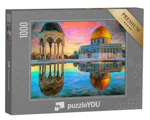 Puzzel 1000 stukjes „Schilderij van Jeruzalem, stad op de Tempelberg“