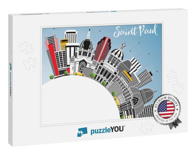 Saint Paul Minnesota City Skyline with Gray Buildings, Bl... Jigsaw Puzzle