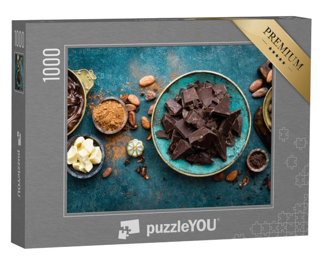 Puzzel 1000 stukjes „Zwarte chocolade met cacaopoeder en cacaobonen“