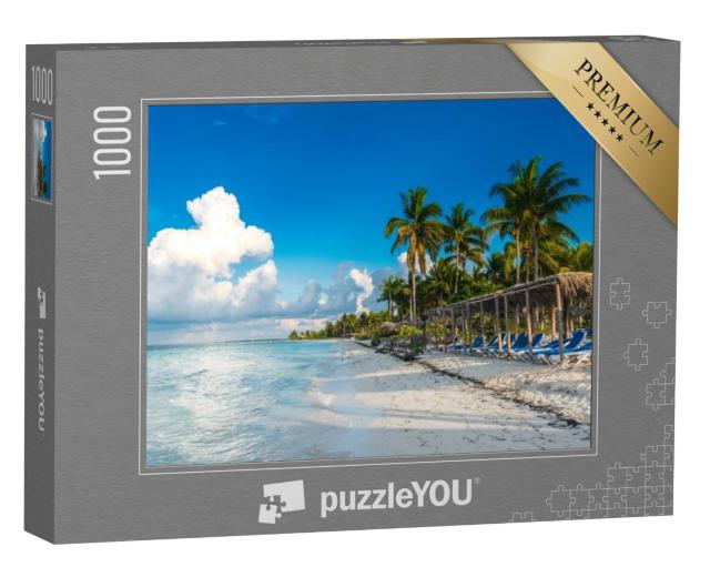 Puzzel 1000 stukjes „Een stoel voor de Caribische Zee op het strand, Cayo Gulliermo, Cuba“