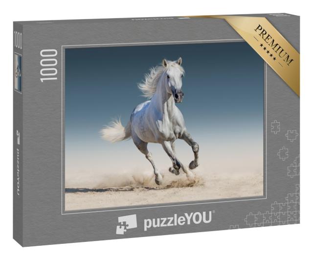 Puzzle 1000 Teile „Weißes Pferd läuft Galopp“