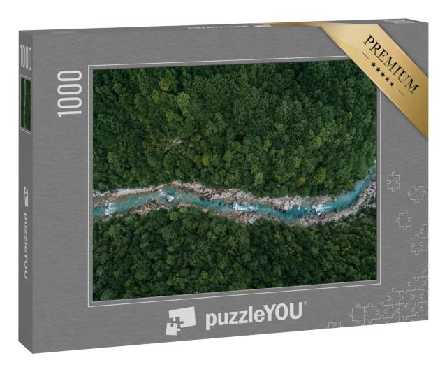 Puzzle 1000 Teile „Vogelperspektive: Ein Fluss im Wald“