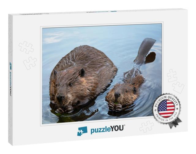 Momma & Baby Beaver Chewing Branches... Jigsaw Puzzle