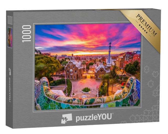 Puzzel 1000 stukjes „Zonsopgang boven Park Güell, UNESCO Werelderfgoed, Barcelona, Spanje“