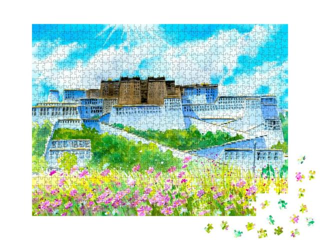 Puzzle 1000 Teile „Aquarellmalerei: Potala-Palast, Tibet, China“
