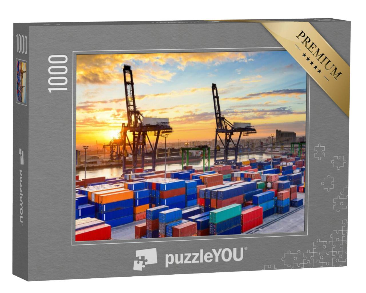 Puzzel 1000 stukjes „Industriële haven bij zonsopgang, Casablanca haven, Marokko“