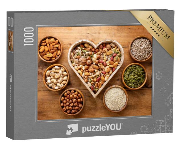 Puzzel 1000 stukjes „Hartvormige doos met notenmix“