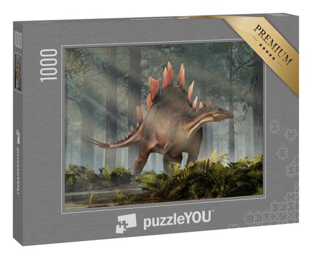 Puzzle 100 Teile „Stegosaurus, ein Pflanzenfresser, 3D-Illustration“