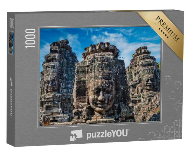 Puzzel 1000 stukjes „Indrukwekkende stenen muursculpturen van de Bayon Tempel, Angkor, Cambodja“