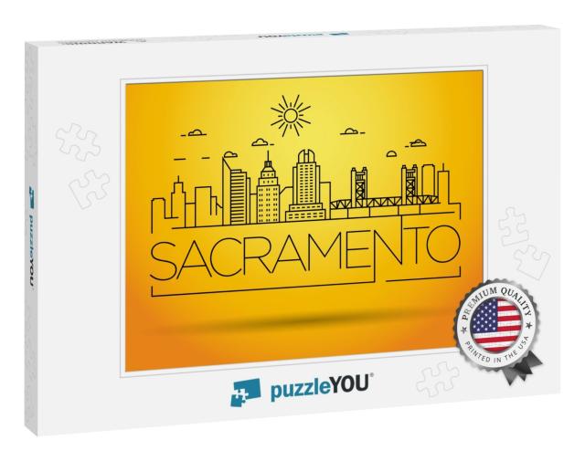 Minimal Sacramento Linear City Skyline with Typographic D... Jigsaw Puzzle