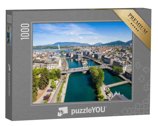 Puzzel 1000 stukjes „Meer van Genève en Genève in Zwitserland“