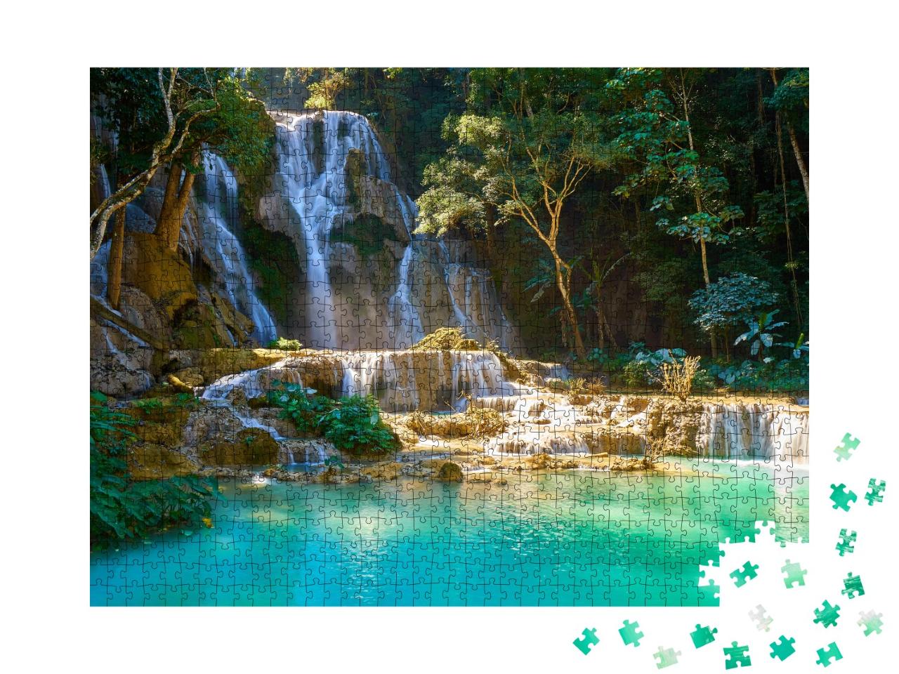 Puzzle 1000 Teile „Beeindruckende Kuang Si Wasserfälle in Luang Probang, Laos“