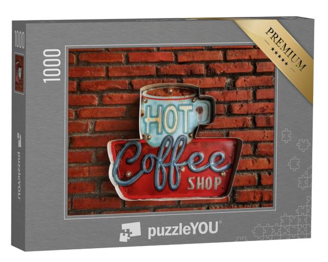 Puzzel 1000 stukjes „Coffeeshop koffie advertentie in vintage stijl“