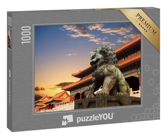 Puzzle 1000 Teile „Die Verbotene Stadt mit Sonnenuntergangsglühen in Peking, China“