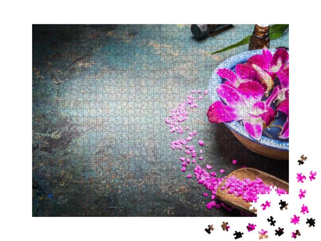 Puzzle 1000 Teile „Schale mit Wasser und lila Orchidee, Spa, Wellness“