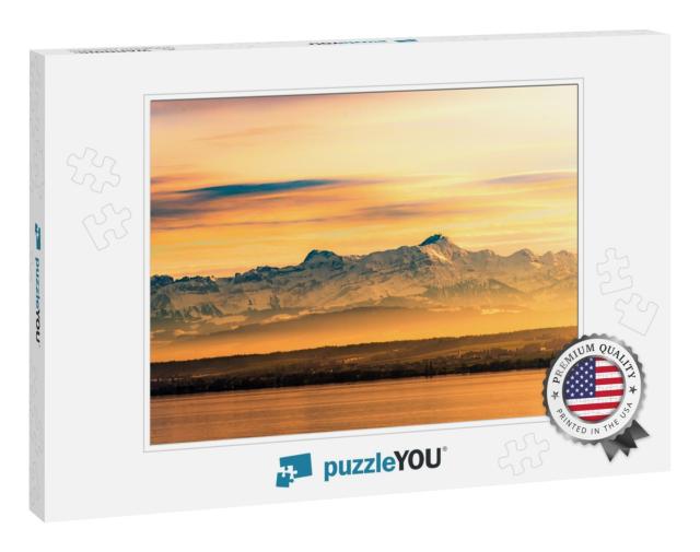 Afterglow of Beautiful Lake Constance with Swiss Alps in... Jigsaw Puzzle