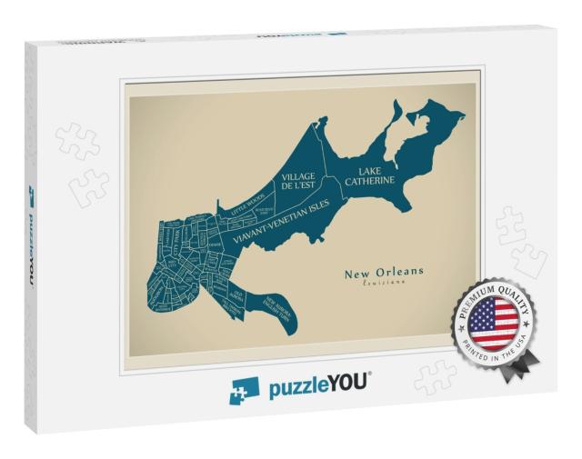 Modern City Map - New Orleans Louisiana City of the USA wi... Jigsaw Puzzle
