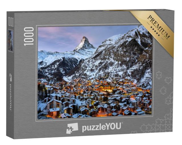 Puzzel 1000 stukjes „Luchtfoto van de Zermatt vallei en de top van de Matterhorn“