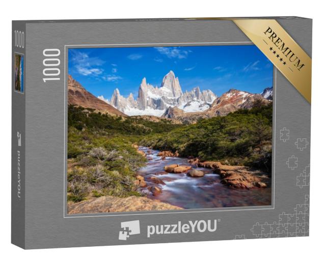 Puzzel 1000 stukjes „Uitzicht op de berg Fitz Roy en de gletsjerrivier, Patagonië, Argentinië“