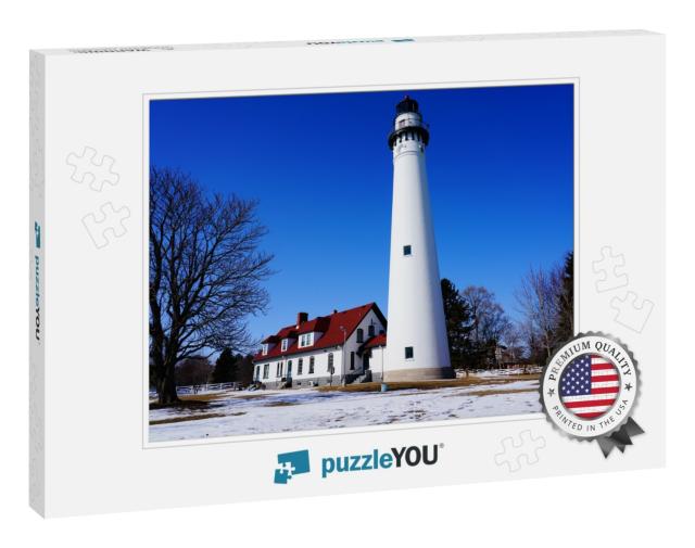 Wind Point Lighthouse Outside of Racine, Wisconsin Lights... Jigsaw Puzzle