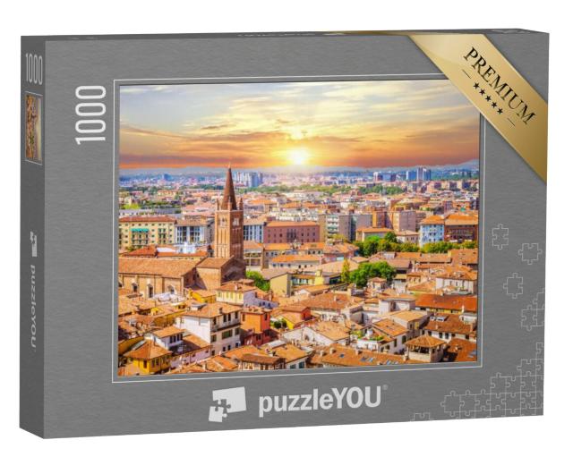 Puzzel 1000 stukjes „Luchtfoto van Verona bij zonsondergang, Veneto, Italië“