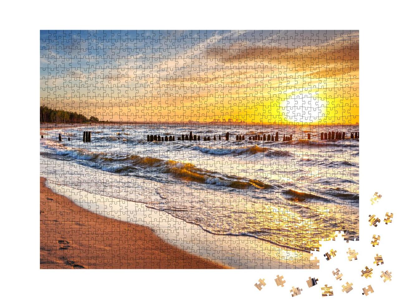 Puzzle 1000 Teile „Sonnenuntergang am Strand an der Ostsee in Polen“