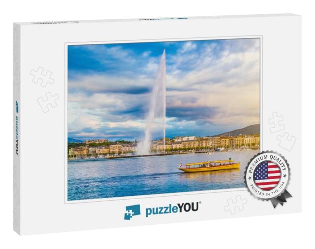 Panoramic View of Geneva Skyline with Famous Jet Deau Fou... Jigsaw Puzzle