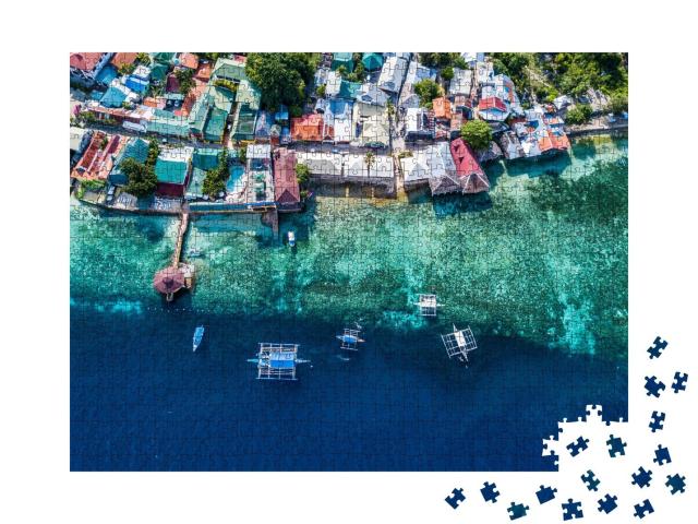 Puzzle 1000 Teile „Luftaufnahme auf die Bucht von Oslob, Cebu, Philippinen“