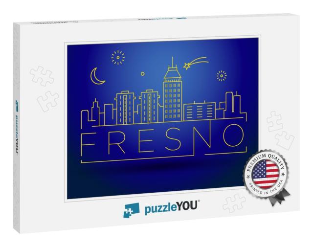 Minimal Fresno Linear City Skyline with Typographic Desig... Jigsaw Puzzle