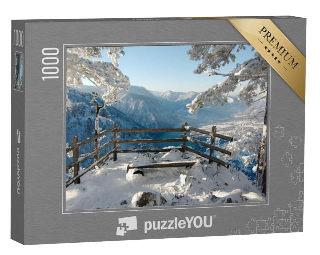 Puzzel 1000 stukjes „Uitzicht op de rivier de Drina, Tara-gebergte, Servië“