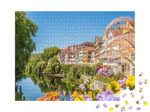 Puzzle 1000 Teile „Wunderschöne Häuserfassaden von Tübingen am Neckar“