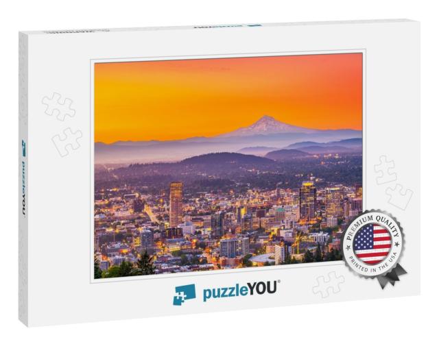 Portland, Oregon, USA Downtown Skyline with Mt. Hood At Da... Jigsaw Puzzle