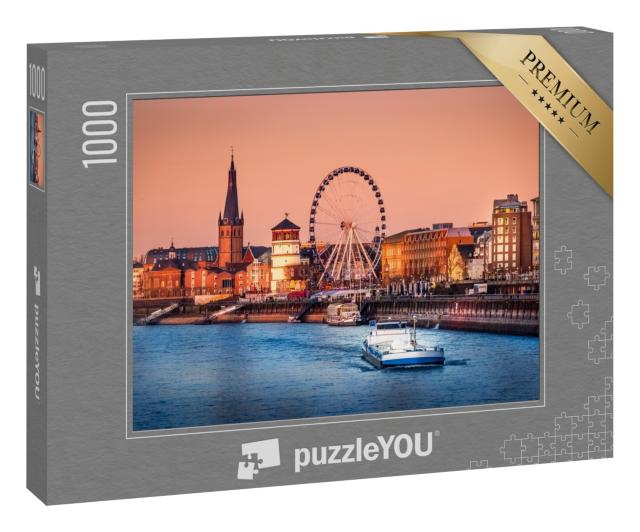 Puzzle 1000 Teile „Abendlicher Blick auf den Rhein und die Altstadt von Düsseldorf, Deutschland“