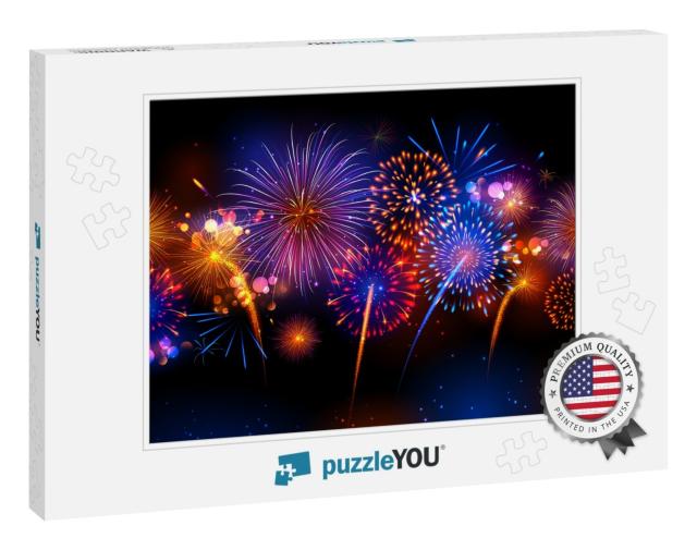 Illustration of Realistic Colorful Fireworks... Jigsaw Puzzle