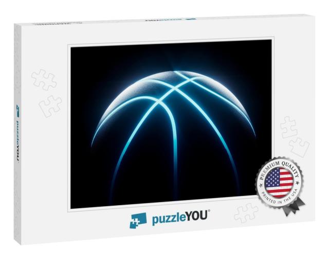 3D Rendering of Single Black Basketball with Bright Blue... Jigsaw Puzzle