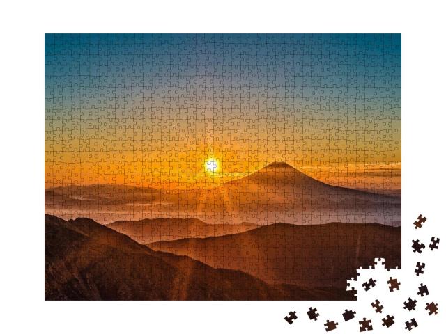 Puzzle 1000 Teile „Sonnenaufgang über dem Berg Fuji in Japan“