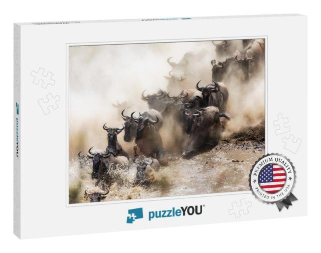 Wildebeest Crossing the Mara River During the Annual Grea... Jigsaw Puzzle