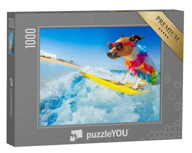 Puzzel 1000 stukjes „De koning der surfers: Jack Russell hond surft op de perfecte golf“