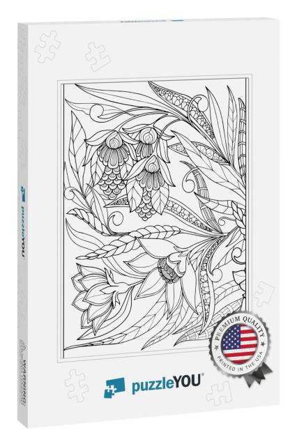 Coloring Page with Vintage Flowers Pattern... Jigsaw Puzzle