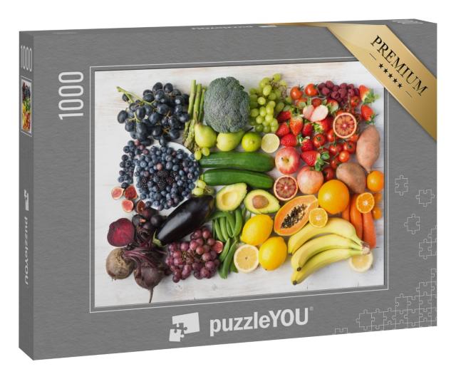 Puzzle 1000 Teile „Sortiment von Obst und Gemüse in Regenbogenfarben“