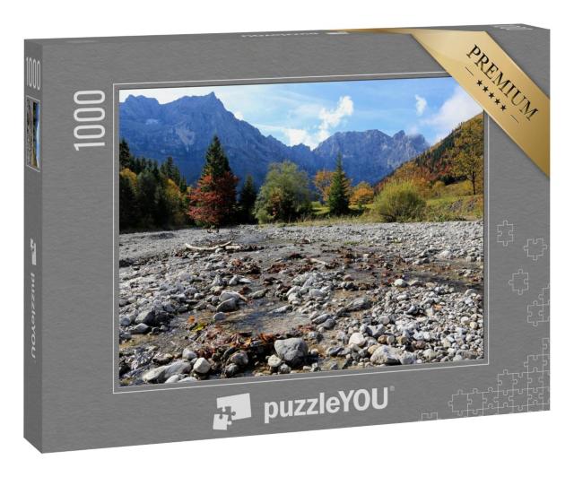 Puzzle 1000 Teile „Flußbett des Rißbachs mit Blick auf das Karwendelgebirge, Österreich“