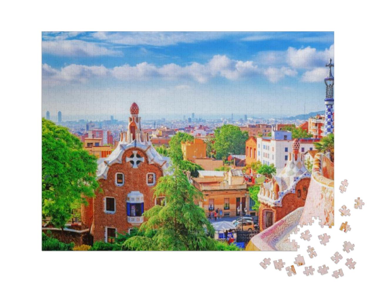 Puzzel 1000 stukjes „Fantastisch uitzicht op de stad Barcelona vanuit Park Güell“