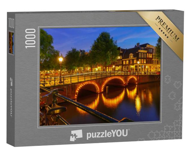 Puzzel 1000 stukjes „Nachtelijk stadsgezicht van Amsterdam, Nederland.“