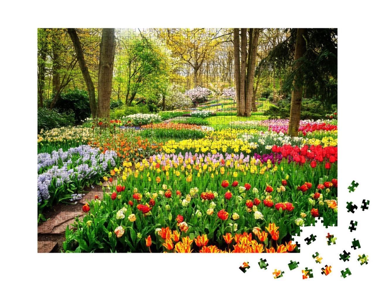 Puzzle 1000 Teile „Buntes Tulpenmeer im Park “