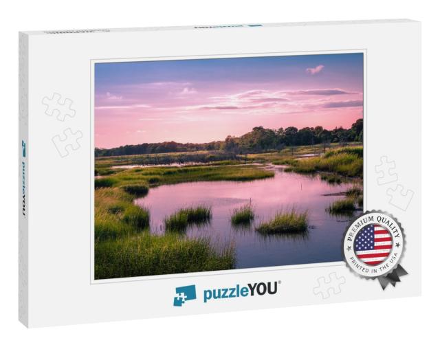 Twilight Cloudscape Over the Flooded Marsh At High Tide o... Jigsaw Puzzle