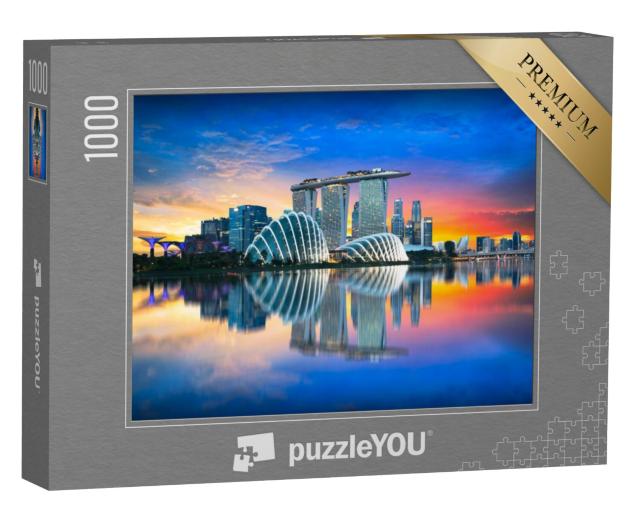 Puzzel 1000 stukjes „Singapore: skyline van de stad in het avondlicht“