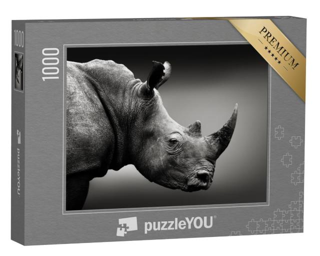 Puzzel 1000 stukjes „Neushoorn in zwart en wit, Zuid-Afrika“